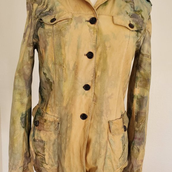 Prada Jackets & Blazers - Prada leather Blazer jacket tie dyed tan beige brown green blue safari camo 6 8